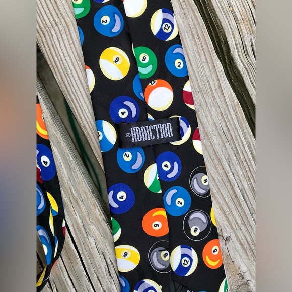 ADDICTION Mens Black Pool Ball Dress Tie Pool Hall 8 Ball Sporty Tie - Picture 6 of 7